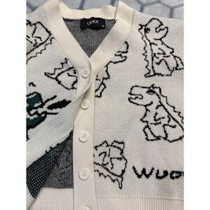 CIDER Cartoon Print Kids Dinosaur Print Cardigan Sweater Cream Size M Novelty